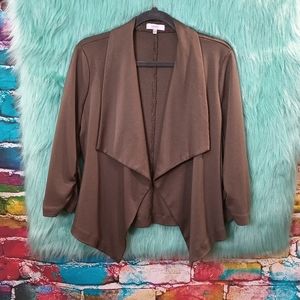 Candies Olive Green Brown Long Sleeve Asymmetrical Hem Open Cardigan Size M